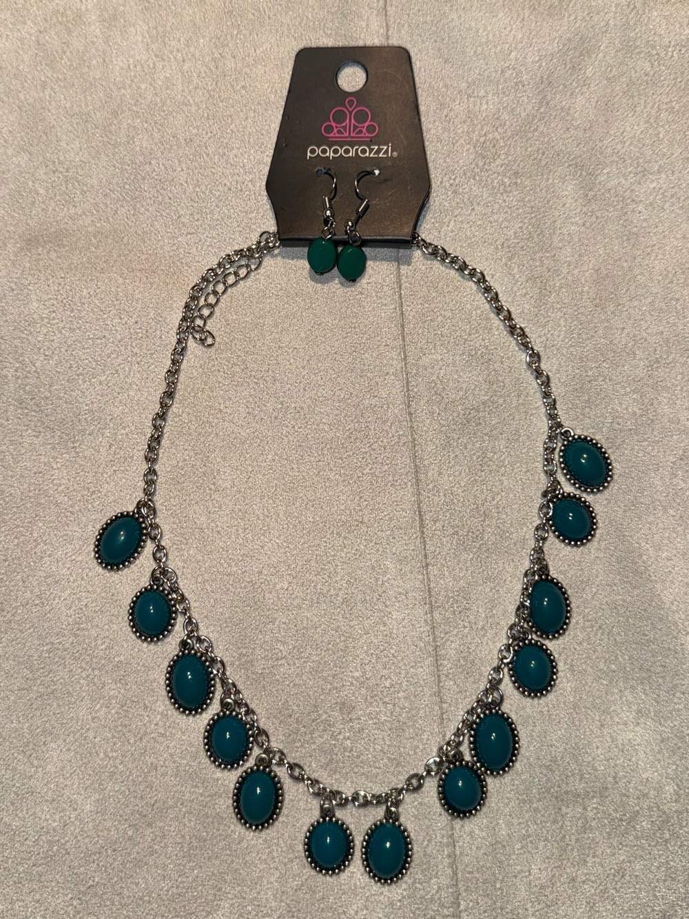 Paparazzi Teal Dainty Oval Drop Necklace with Matching Earrings